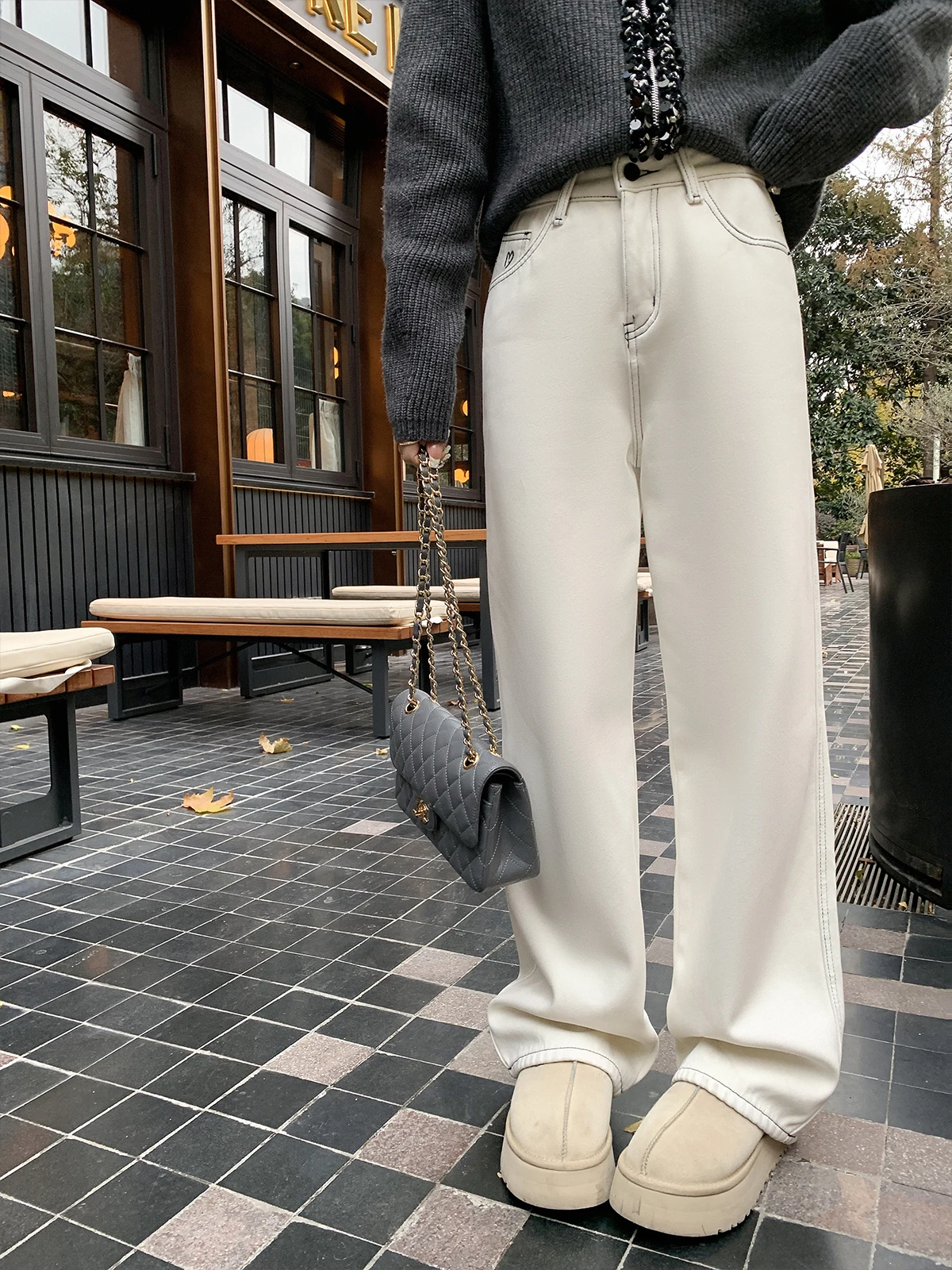 

Джинсы женские прямые Cchen Blue Town в стиле ретро, с подкладкой, свободного кроя, для комфортной ежедневной носки зимой