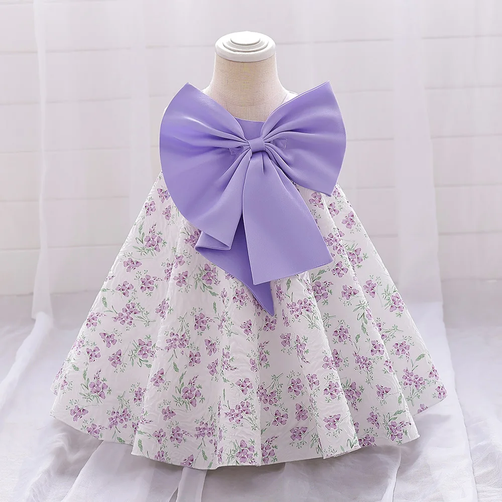 

0-3 Years Newborn Baby Girl Dress Sleeveless Floral Fashion Bowknot Girl kid's Dress Purple Daily Outfit First Birthday Gown