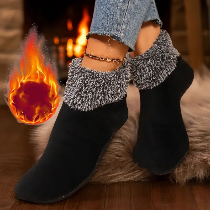 

Женские теплые носки-тапочки, зимние нескользящие домашние носки на толстой флисовой подкладке с высокой трубкой, домашние тапочки в ковровом стиле