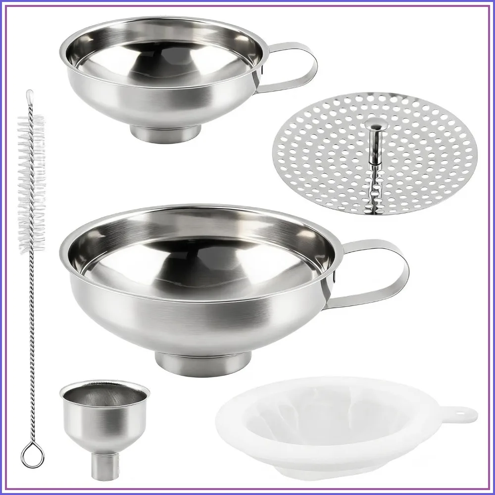 Stainless Steel Canning Funnels Set, 6-Piece Wide Mouth Funnels for Mason Jars, Kitchen Filling and Straining Kit