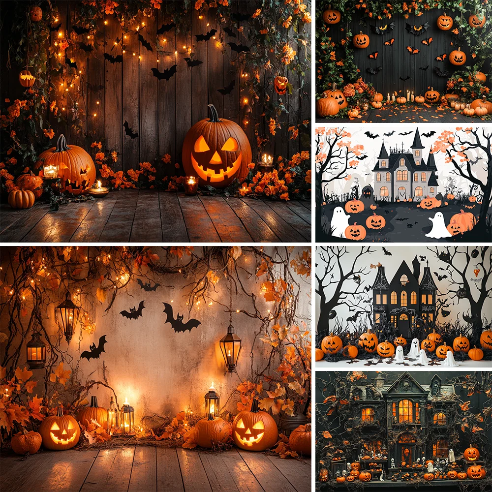 

Halloween Backdrop Funny Pumpkin Lanterns Bats Photography Background for Festival Kids Birthday Party Decor Photo Booth Props