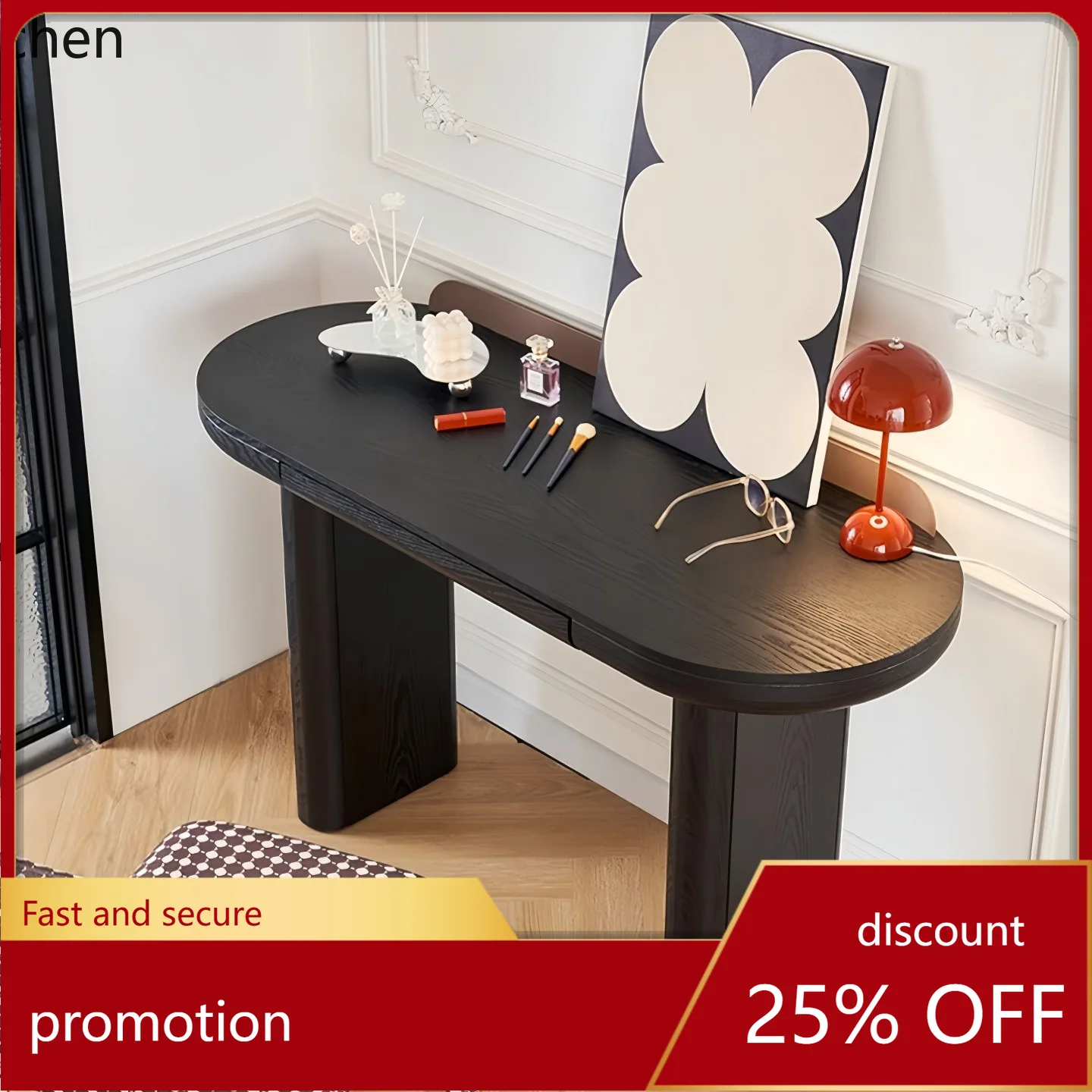 YFY Black Oak Desk Computer Writing Desk Simple Integrated Office Wall-Mounted