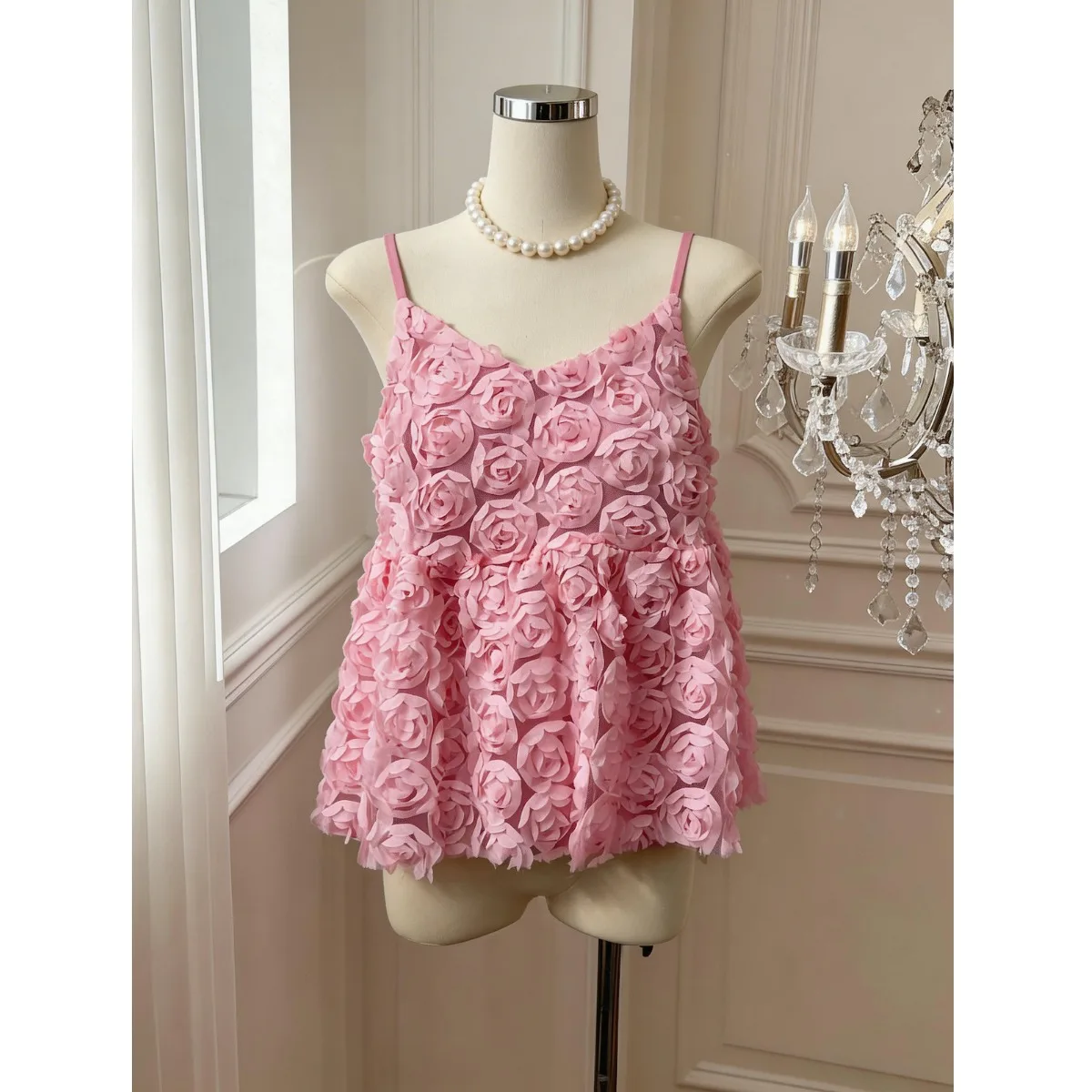 

Elegant Strapless Vest Women's Fashion Floral Design Sweet Top Korean Style Summer Season Polyester Fabric V-Neck Gown