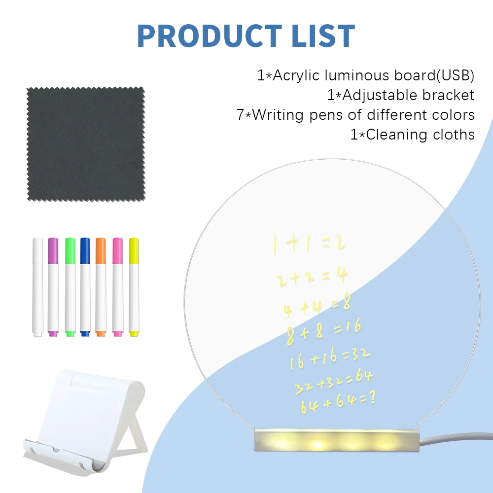 LED Note Board With Night Light Colorful 7 Pens DIY Acrylic Message Board Children‘s Drawing Board For Kids Birthday Gift