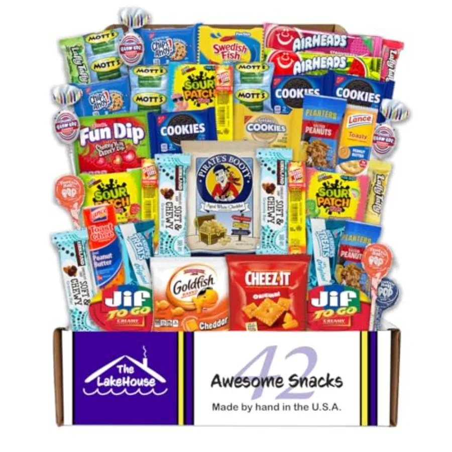 

Набор разнообразных закусок - 42 упаковки в коробке - Подарочный набор для кемпинга для девочек или мальчиков - Соленые и сладкие закуски - Набор закусок