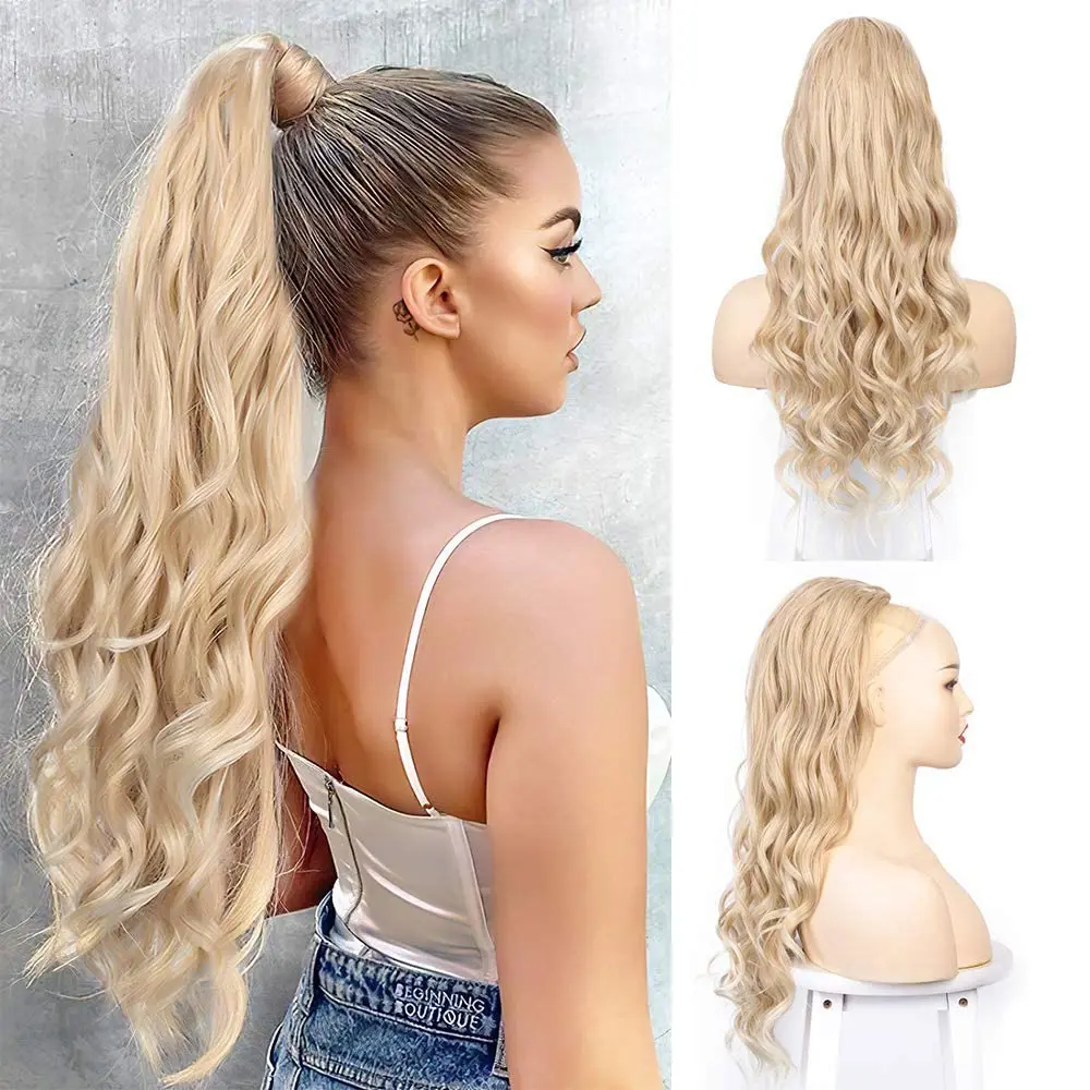 

Wrap Around Ponytail Clip in Hair Extension For Women Synthetic Heat Resistant Long Kinky Straight Pony Tail Fack Hair