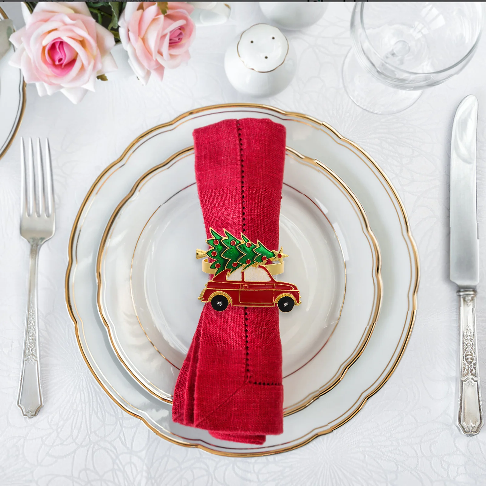 

6pcs Napkin Rings Metal Alloy Buckles For Christmas Decor Dinner Party Table Decoration Xmas Napkin Holder Bulk