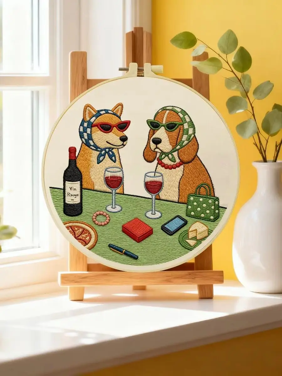 1 Stück 20X20CM/15X15CM 7,87/6,3 Zoll Tier - Hunde Stickerei Starter-Kit DIY-Kit DIY-Stickerei-Set Handarbeiten Malerei – Detail 6