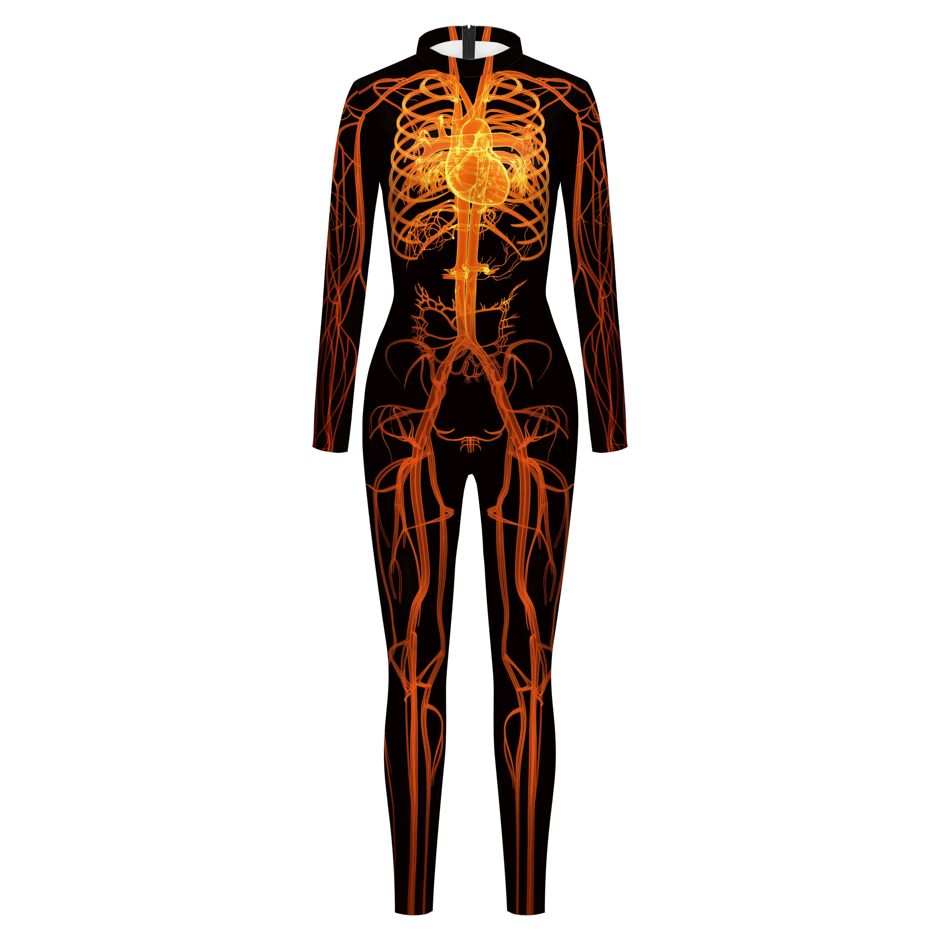 Human Vascular Patterns Jumpsuit Women Halloween Cosplay Costume Skeleton Bodysuit Party Zentai Suit Spandex Elastic Rompers