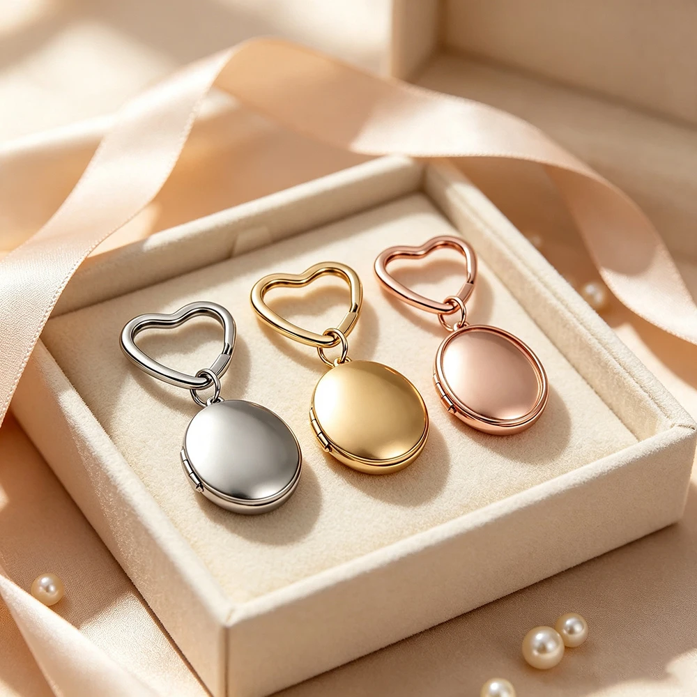 Fnixtar 10pcs Round Oval Photo Frame Key Chain for Women Girls Stainless Steel Locket Keychain Love Pendant For Women Men Gift