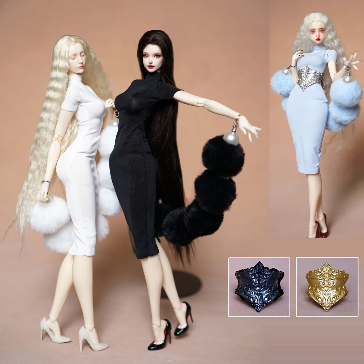 

1/6 Scale Female Elastic Slim Fit Dress Shawls Waistband Clothes Model for 12" Zhufu BJD Action Figure Body Dolls
