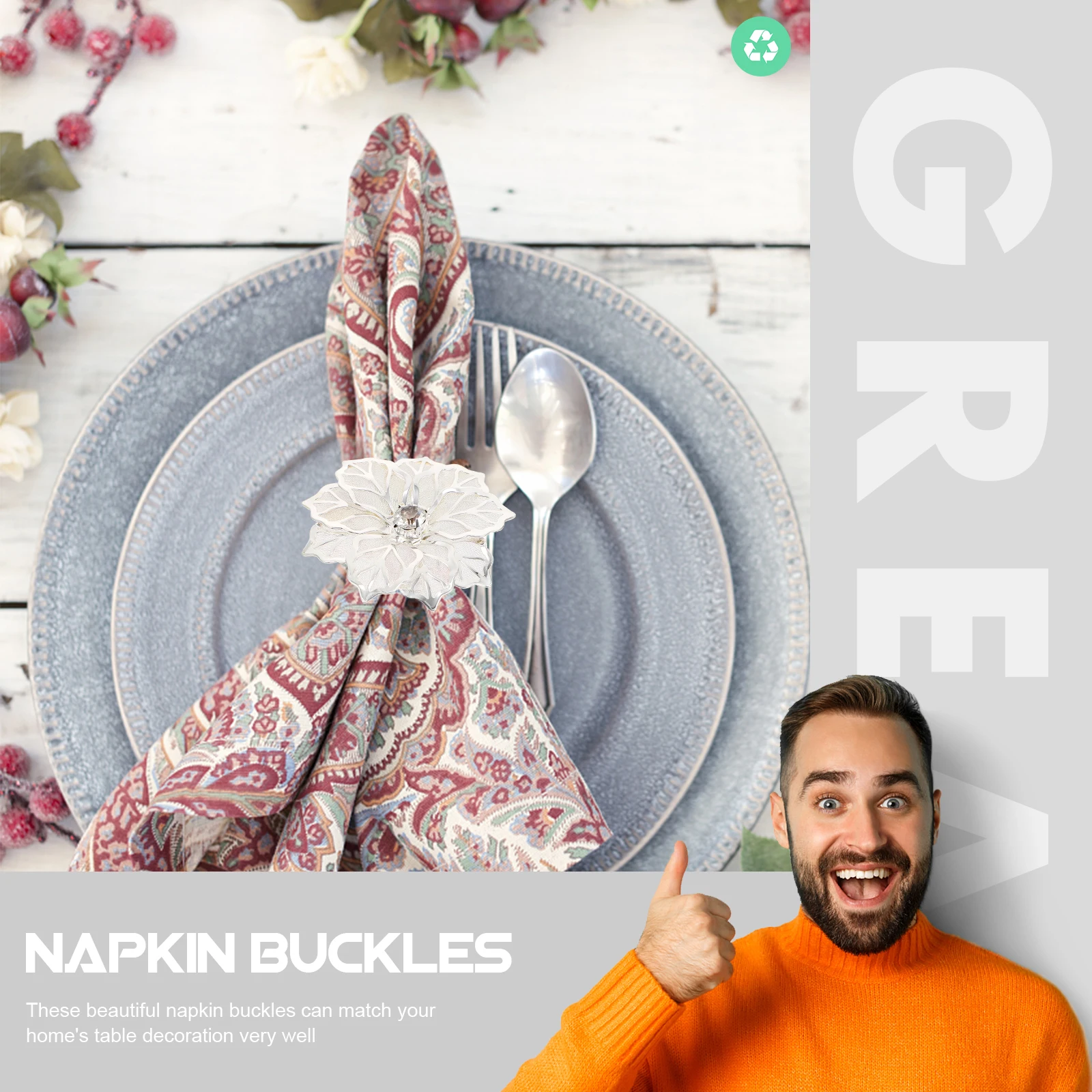 

12 Pcs Dining Table Napkin Ring Banquet Rings Floral Napkins Metal Mesh Buckle Holder Decorative