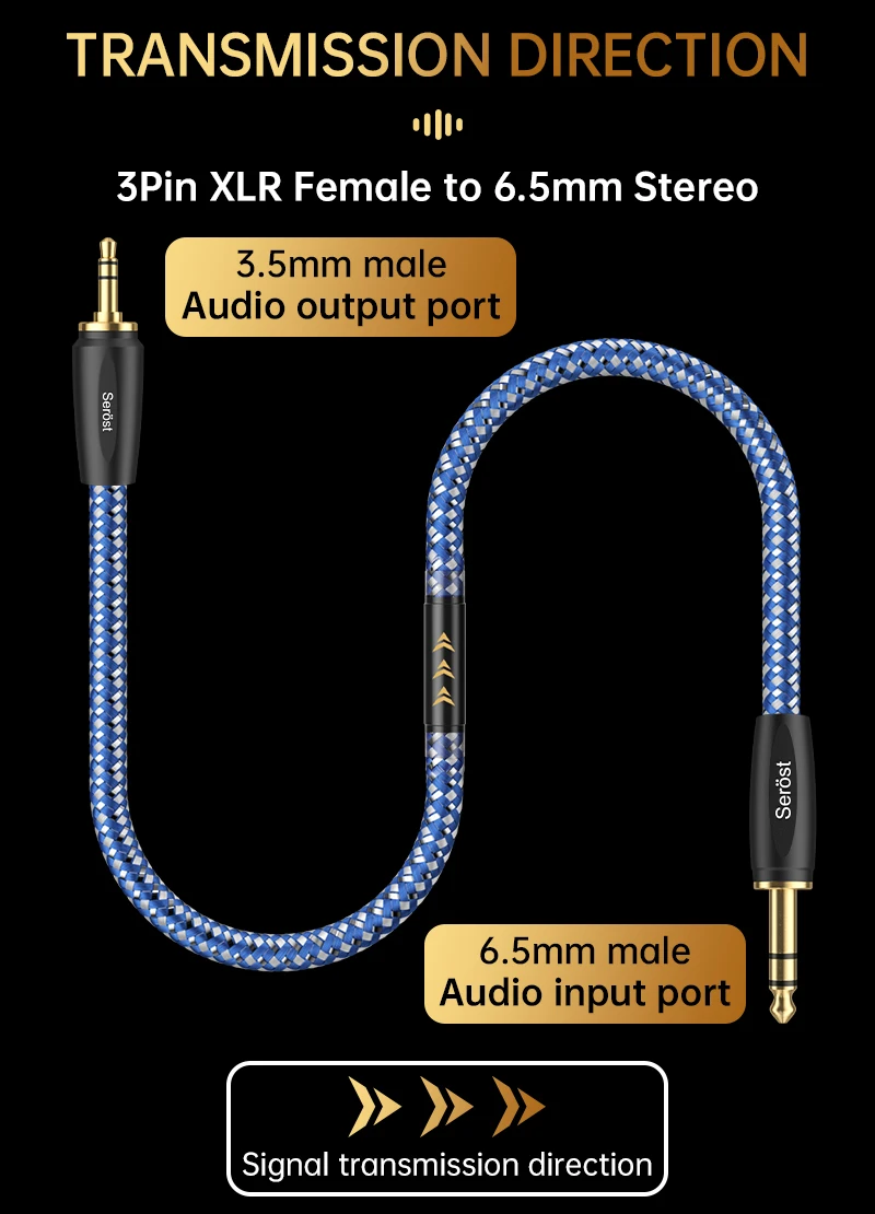 Serost StarPro HiFi-Audiokabel, versilbertes OFC-Kabel, 3,5-mm-AUX auf 6,5-mm-TRS-Stereo-Adapterkabel für Mikrofon, Verstärker, Lautsprecher – Detail 2