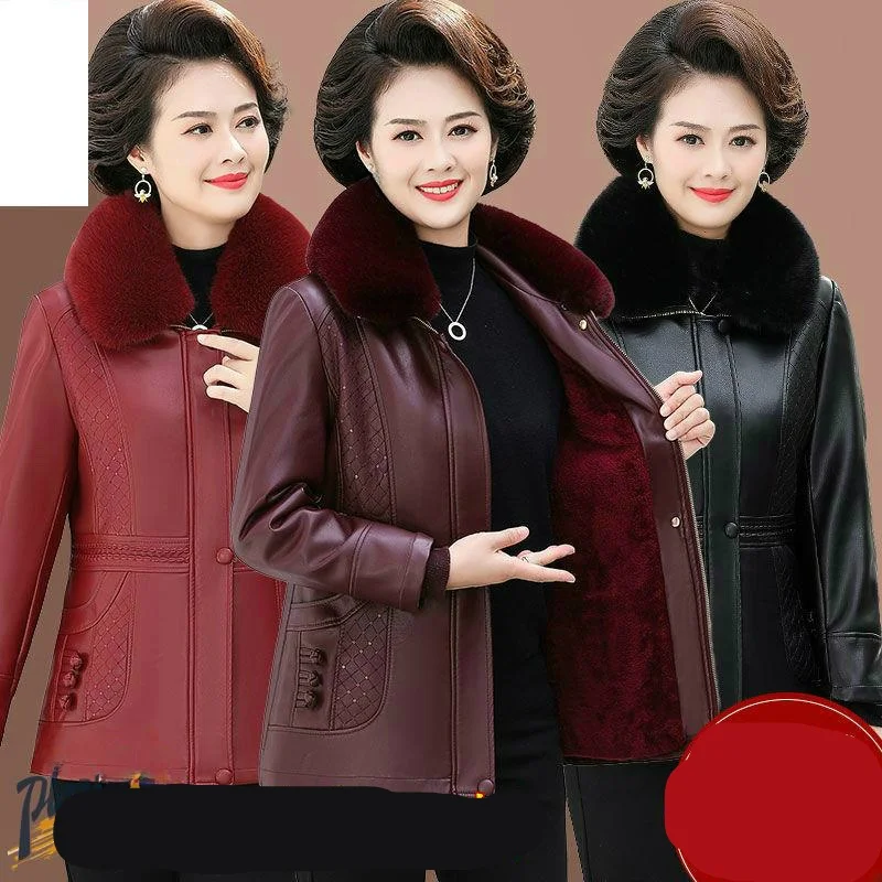 Autumn Winter Leather Jaet for Middle-Aged Women Spring Autumn Sle ly Winter Clothes Cotton Coat Mom's Autumn Winter...