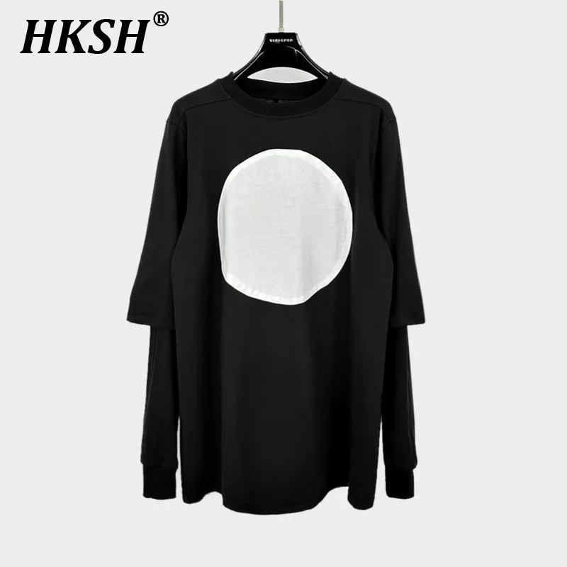 

HKSH Autumn Winter New RO Women Large Size Baggy Pattern O-Neck Spliced Long Sleeve Fake Two-Piece Loose Design T-shirt HK3208