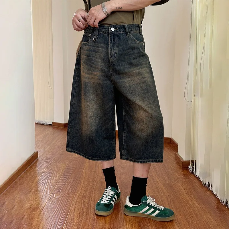 

Gradient Denim Shorts Trendy Brand Washed Retro Versatile Loose Straight Leg Seven Inch Shorts Hong Kong Style Eight Inch Wide L