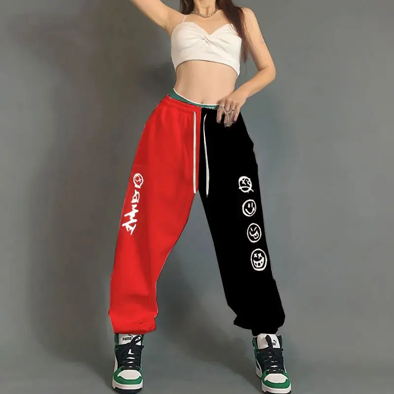 

Womens Hip-hop Pants Casual Sports Color-blocking Trousers Harem Pants Fashion Street Sweatpants Cross Print Jazz Dance Leggings