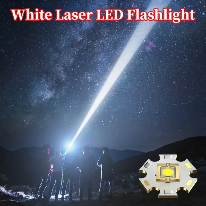 Powerful Spotlight 2000M Long Range LED Flashlight Type-C Charging Output Zoom Aluminum Alloy Handlamp For Camping