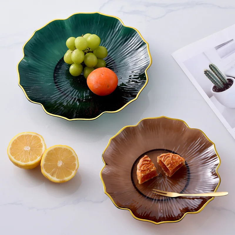 Creative Plastic Platter Storage Tray Fruit Dessert Nut Plate Lotus Leaf Shape 8/10inch Candy Serving Tray Storage Tableware