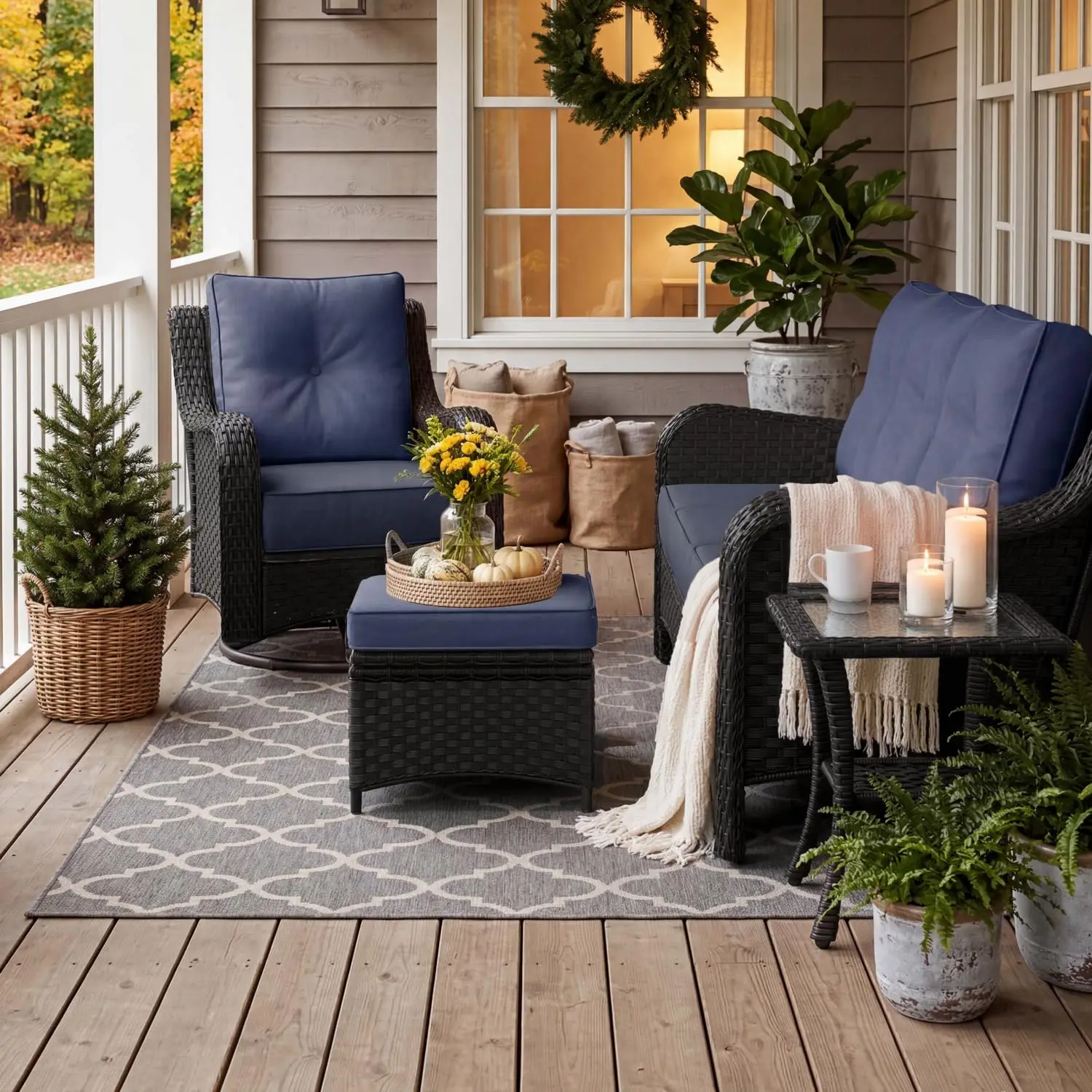 3-Piece Wicker Patio Furniture Set With 6-inch Cushions For Outdoor Garden Balcony, Customized
