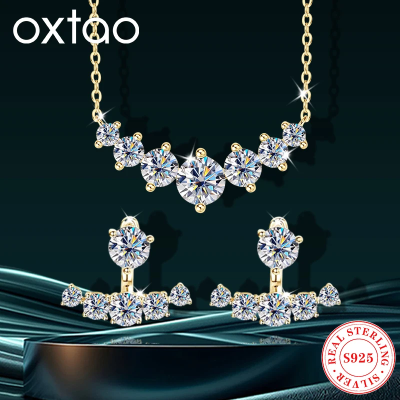 

OXTAO муассанит ожерелье серьги комплект ювелирных изделий для женщин кулон с улыбкой ожерелье с покрытием из белого золота 18 карат ювелирные изделия из стерлингового серебра 925 пробы