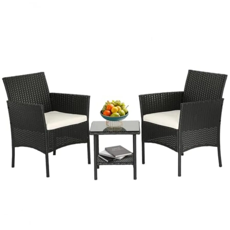Wicker Outdoor Furniture Patio Furniture Set of 3 Rattan Patio Chairs Outdoor Chairs Patio Conversation Set with Coffee Table f