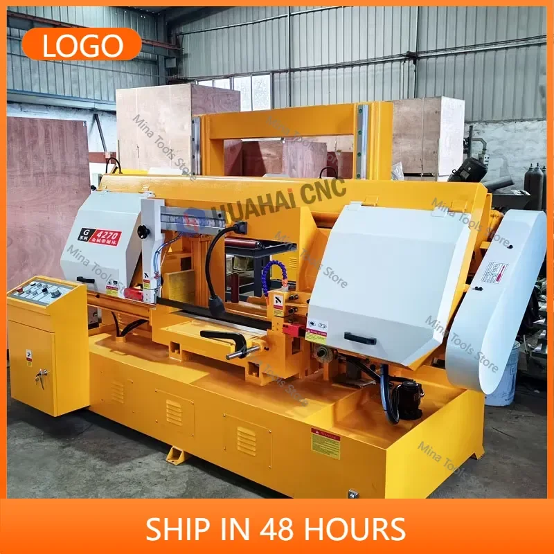 High-quality Gantry-type Double Linear Guide GB4270 Metal Cutting Horizontal Band Saw Machine 7.5 kW Motor Manual Tension