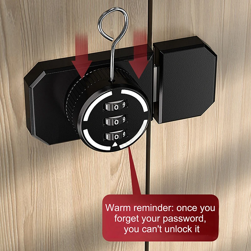 1 ชุดล็อคประตูแบบไม่มีการเจาะ 3 หลักรหัสผ่านล็อคตู้พร้อมสลักแบบรวมสำหรับประตูตู้เสื้อผ้า