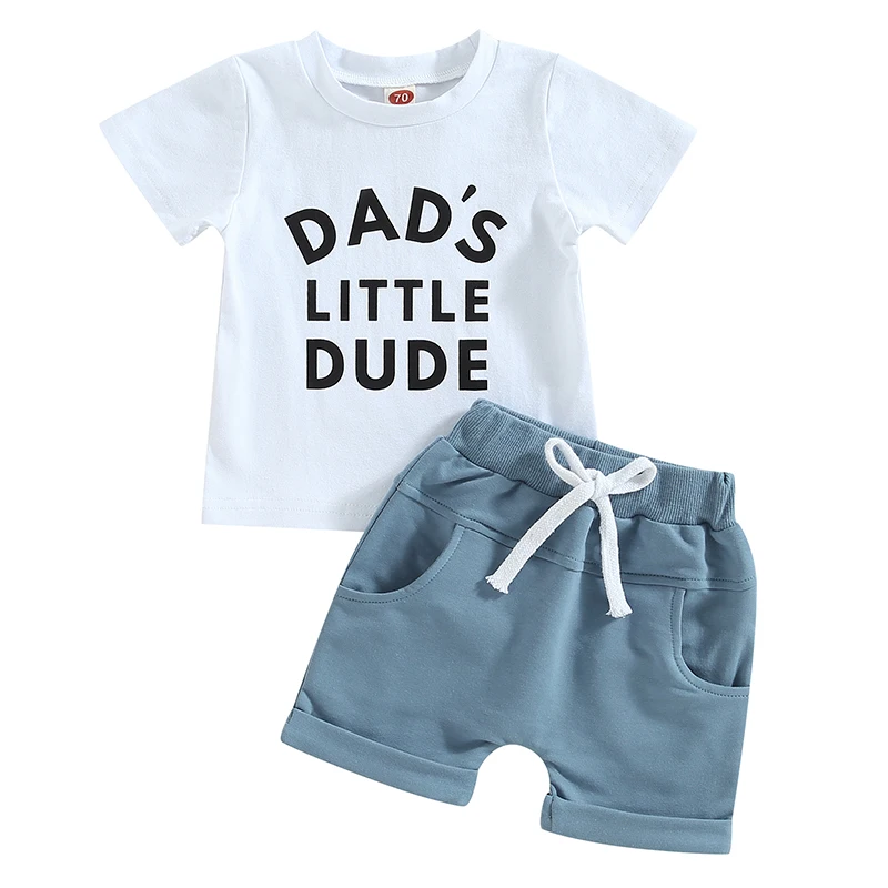 Kid Boys Clothes Short Sleeve Round Neck Letters Print Loose Shirt Drawstring Short Pants