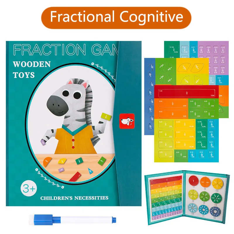 Children Magnetic Fraction Learning Math Toys Wooden Fraction Book Set Parish Teaching Aids Arithmetic Learning Educational Toys