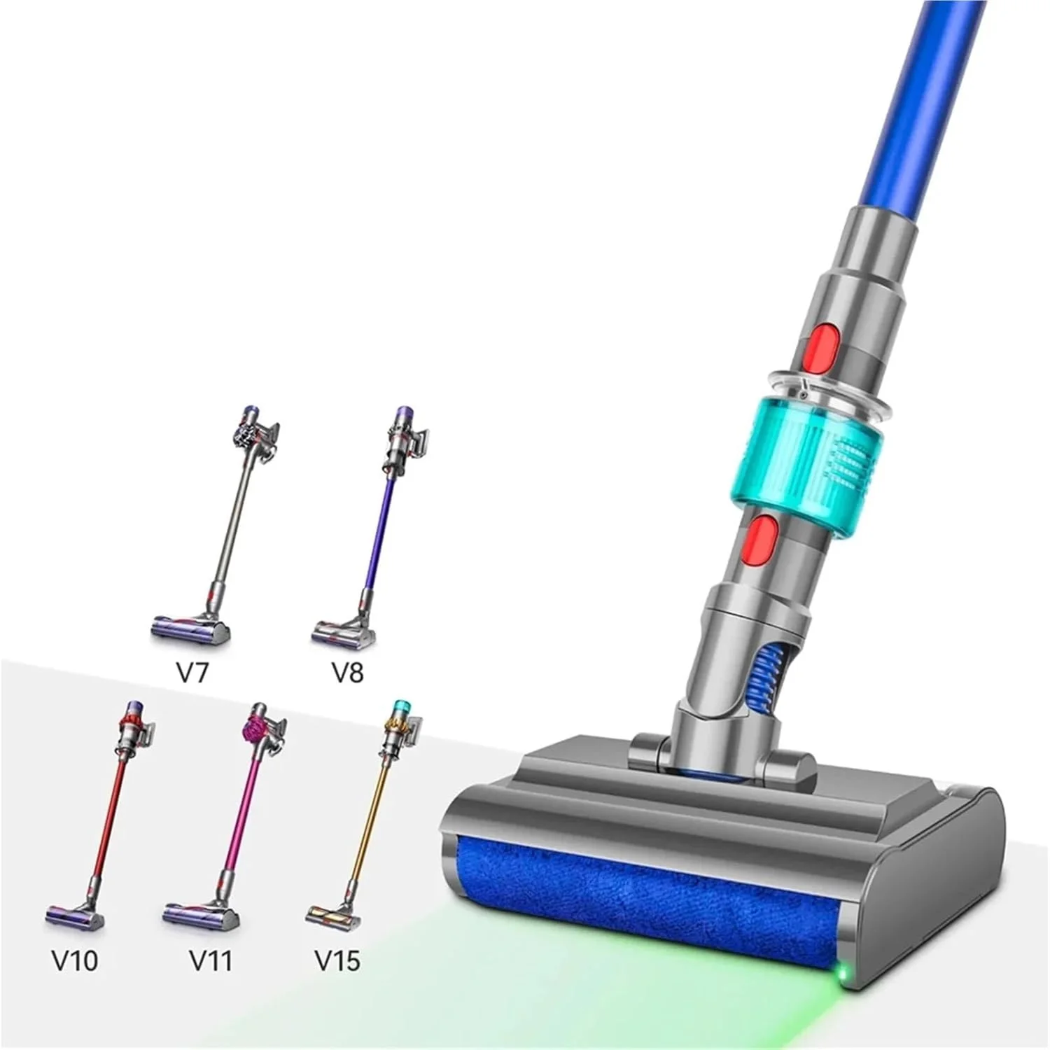 Brosse à rouleaux avec lumière LED verte pour nettoyer les sols durs, accessoire pour aspirateur Dyson V7 V8 V10 V11 V15