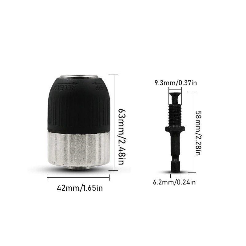 2-13mm Versatile 3/8-24UNF Keyless Drill Chuck Heavy Duty Impact Driver Chuck SDS Adaptor 3 Jaw Chuck Quick Release Conversion
