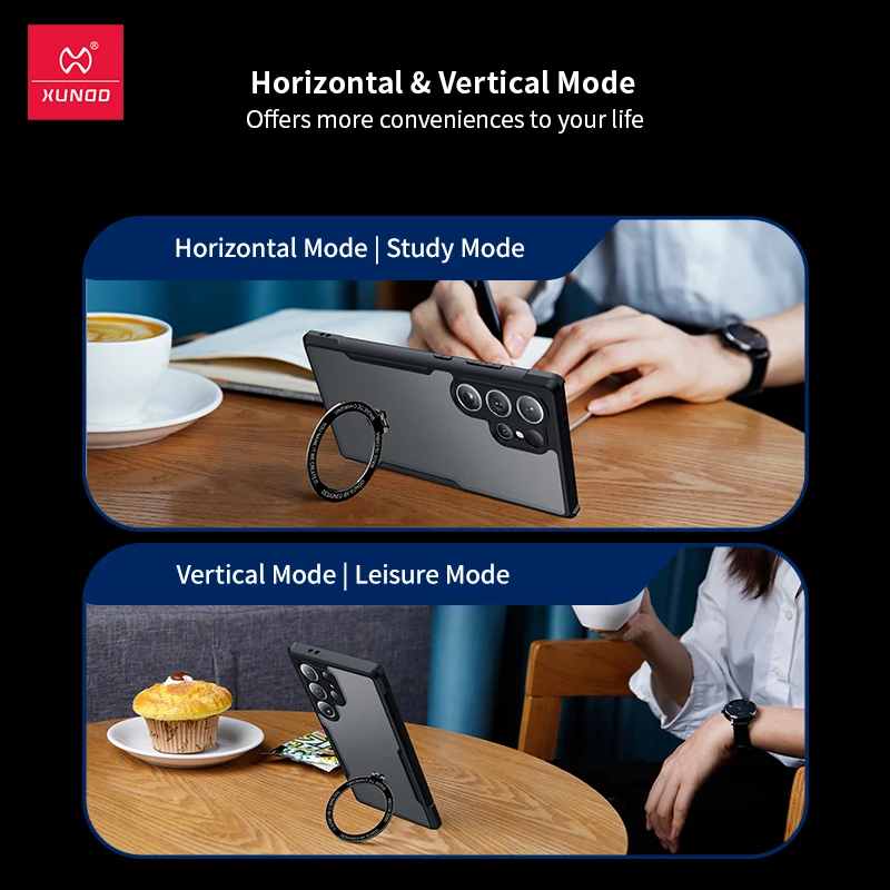 Xundd For Galaxy S24 Ultra Case Built-in Airbag Stable Magnet Effect Multi-layer Lens Protection Magnetic Holder Case