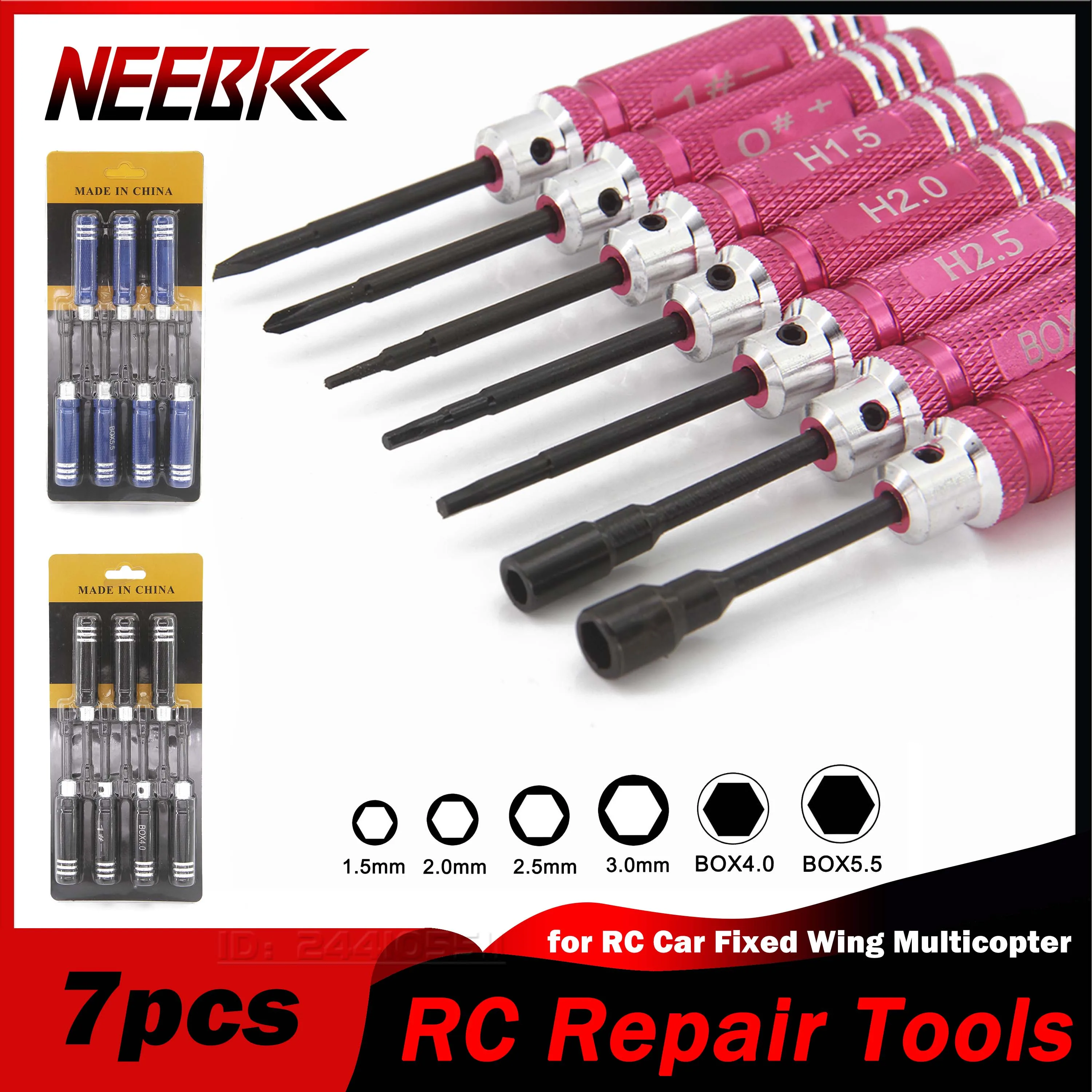 

NEEBRC 7pcs Hex Screwdriver 1.5 2.0 2.5mm BOX4.0 5.5mm Sleeve Tool Nut Wrench Kit for RC Helicopter Car Aircraft FPV Drone Boat