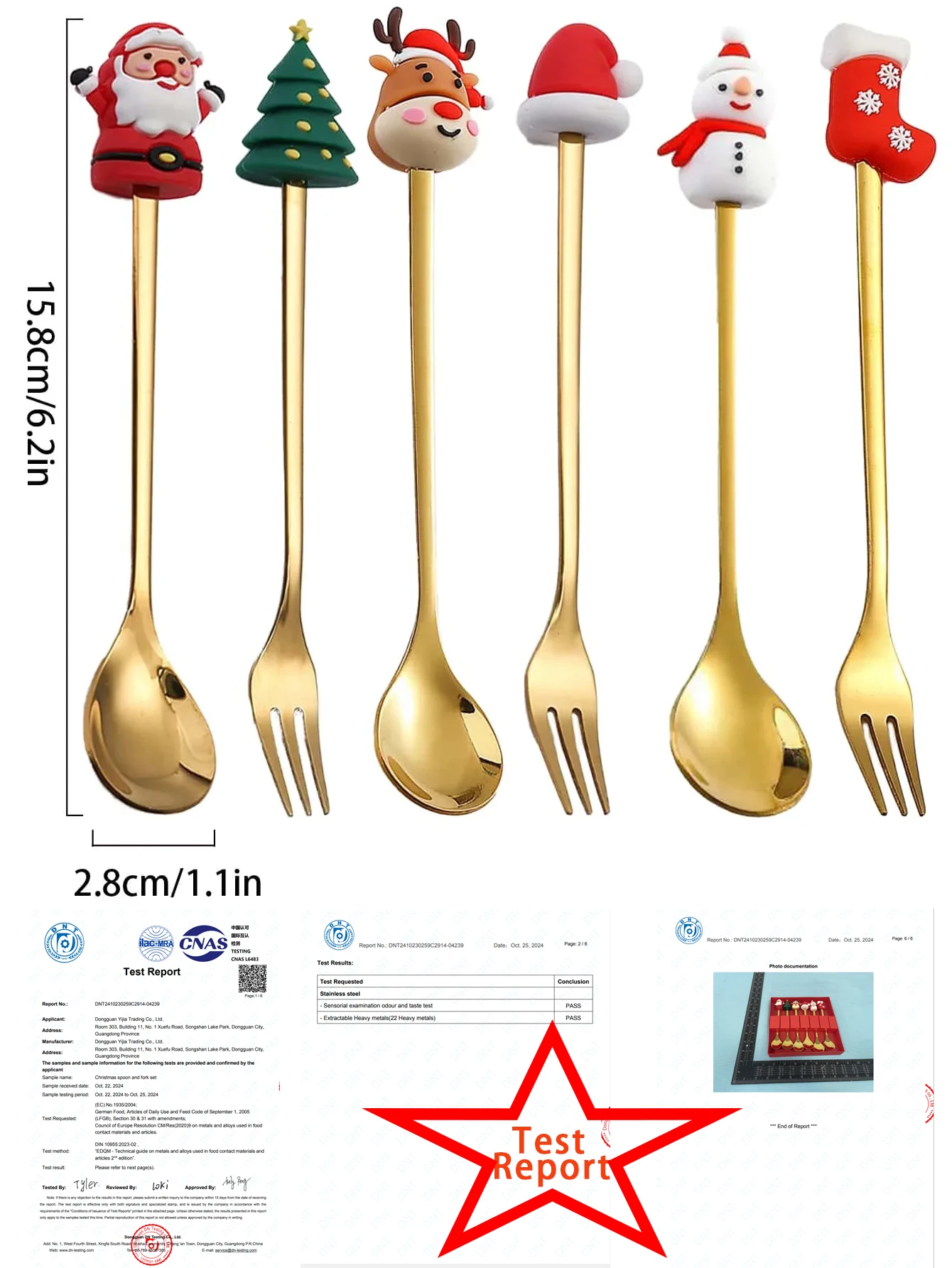 Leeseph Christmas Coffee Spoons Forks Set (4/6Pcs), Stainless Steel Spoon Forks Christmas Gifts for Kids(Red/Green Gift Box Set)