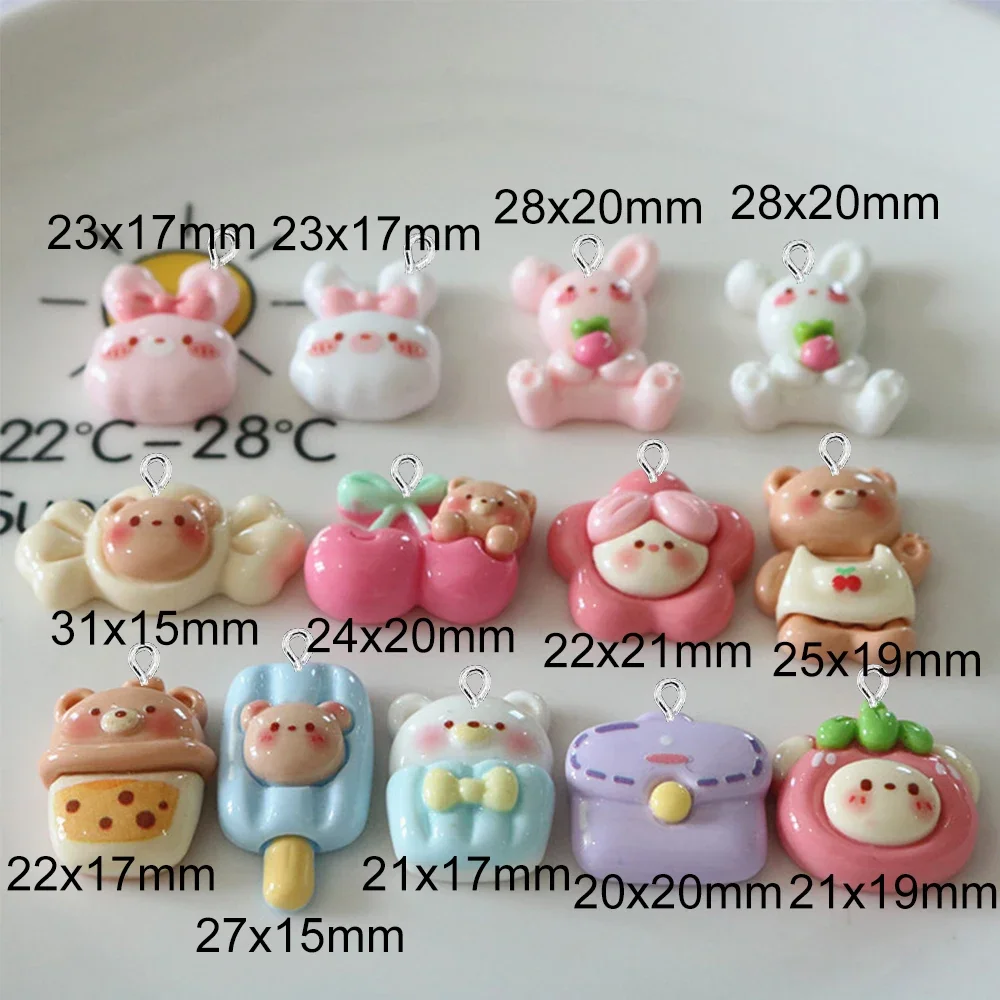10PCS Shiny Cherry Bear Series Flat Back Charms For Earrings Bracelet Hairpin DIY Jewelry Pendants Decoration Accessories
