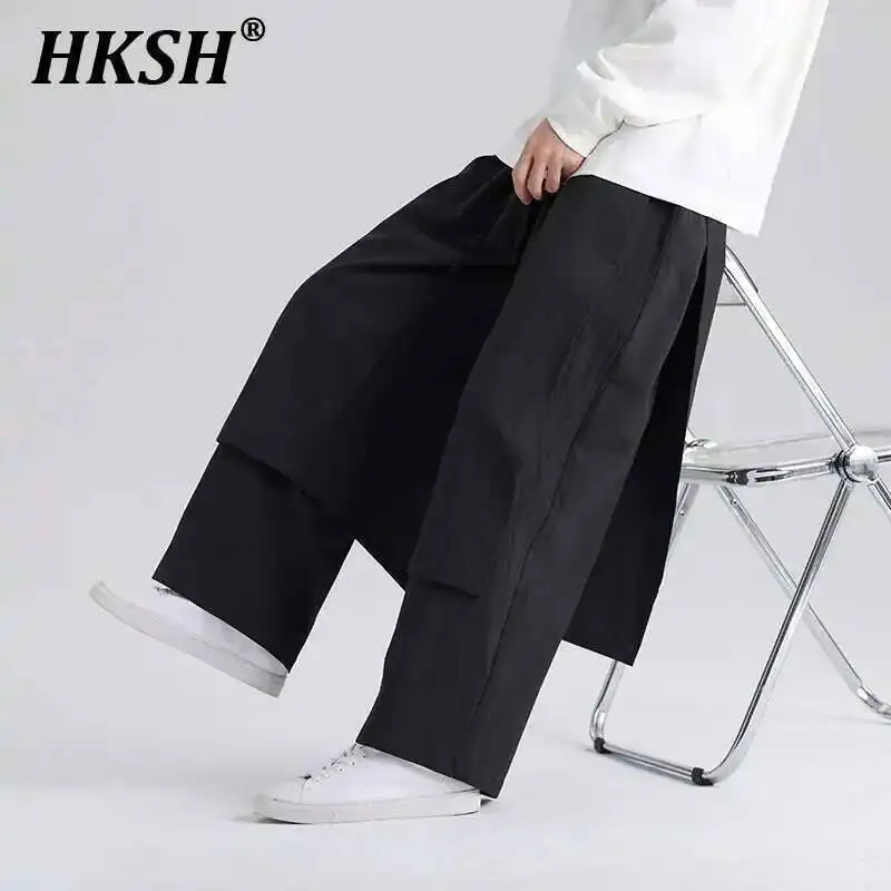 

HKSH Spring Autumn New Men's Tide China-Chic Style Solid Color Cotton Linen Casual Skirt Pants Loose Retro Fashion Women HK3535