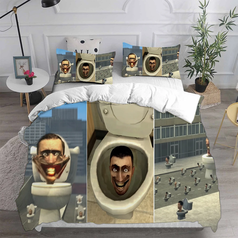 لعبة Skibidi المرحاض Arale المعزي مجموعات الفراش لحاف غطاء السرير غطاء لحاف كيس وسادة 2-3 قطع مجموعات الاطفال الكبار الحجم