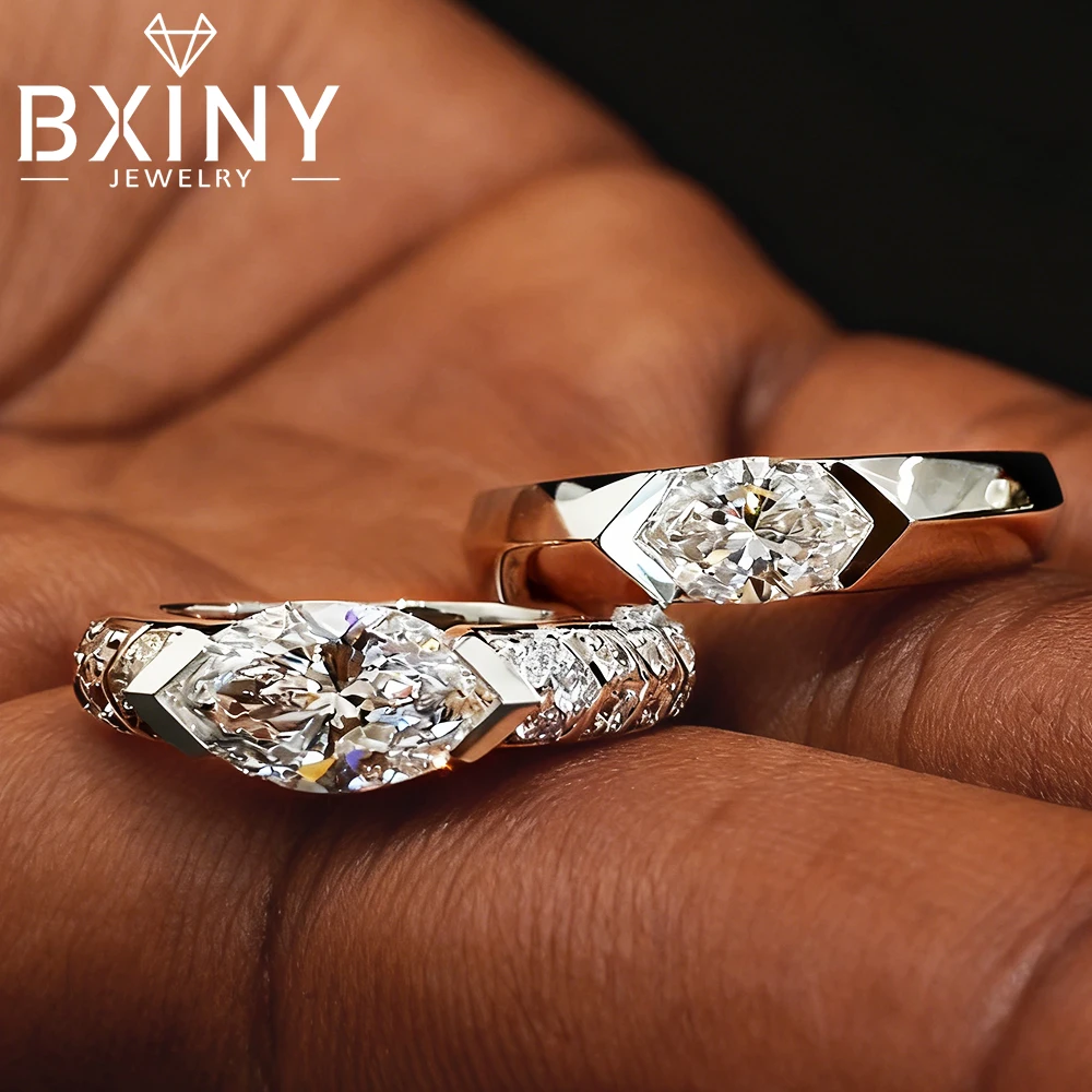 

BXINY GRA Certified 1CT Marquise Cut Moissanite Ring S925 Silver for Women D Color Lab Diamond Engagement Band Gift Fine Jewelry