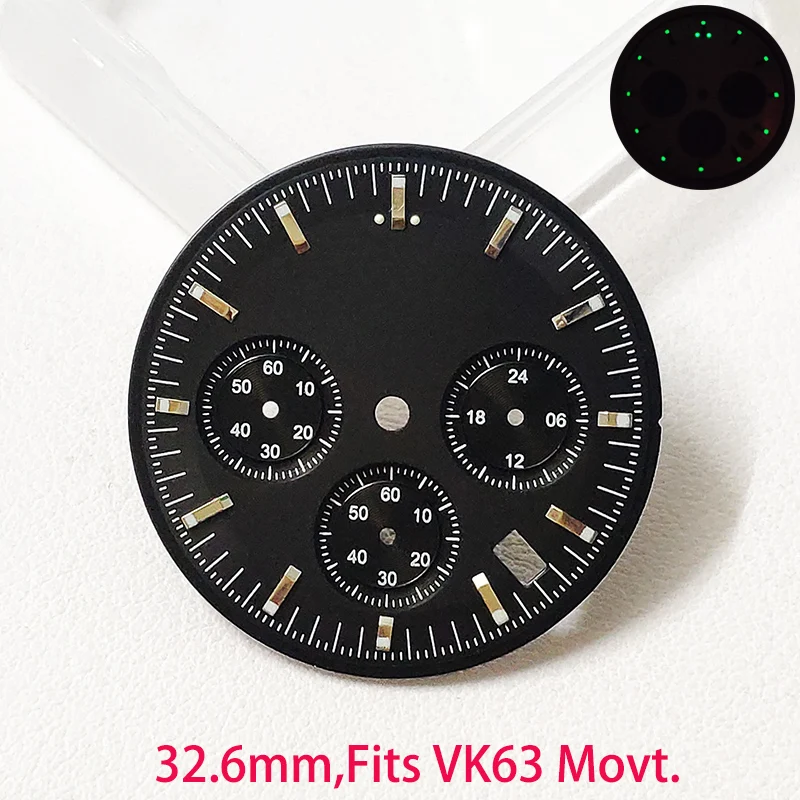 VK63 Dial 32.6mm Chronograph Modified By OMG Speed Watch Master Dials Green Luminous Custom S DIY Logo Japan Quartz Movement