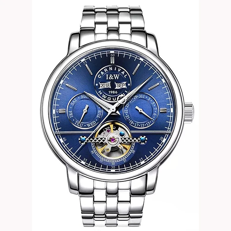 CARNAVAL Luxe eeuwigdurende kalenderhorloges voor heren Hoge kwaliteit Tourbillon automatisch horloge 2025, saffier waterdicht Reloj Hombre