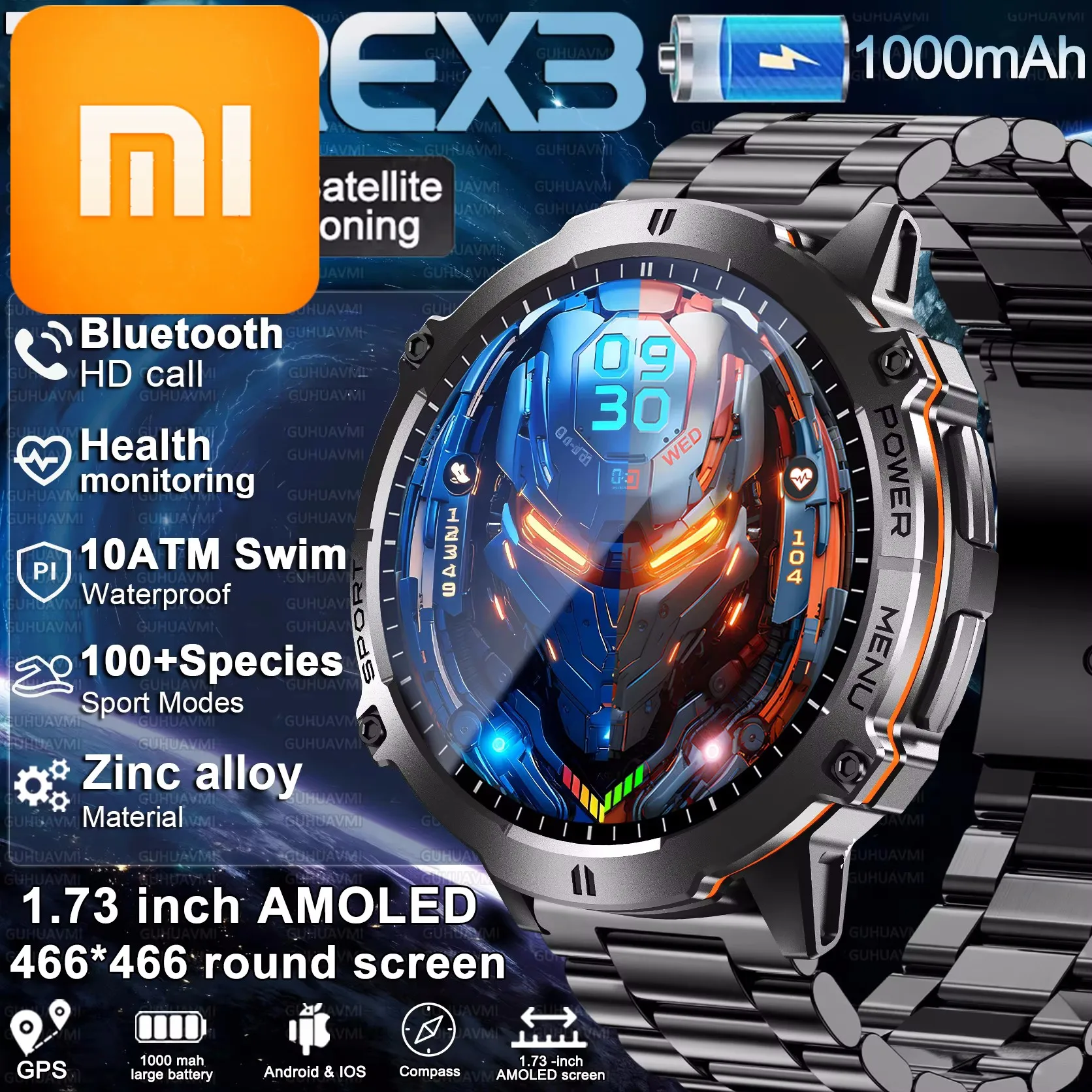 

XIAOMI уличные военные 1000 мАч умные часы мужские 10ATM водонепроницаемый компас высотомер HD AMOLED экран вызов спортивный браслет