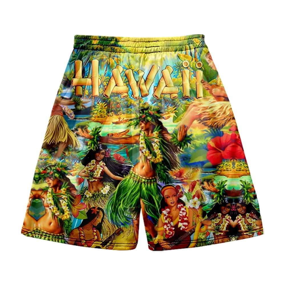 

New Men's Hawaii Shorts Palm Tree Print Blue Shorts Summer Beach Swimming Wear Quick Dry for Men And Women