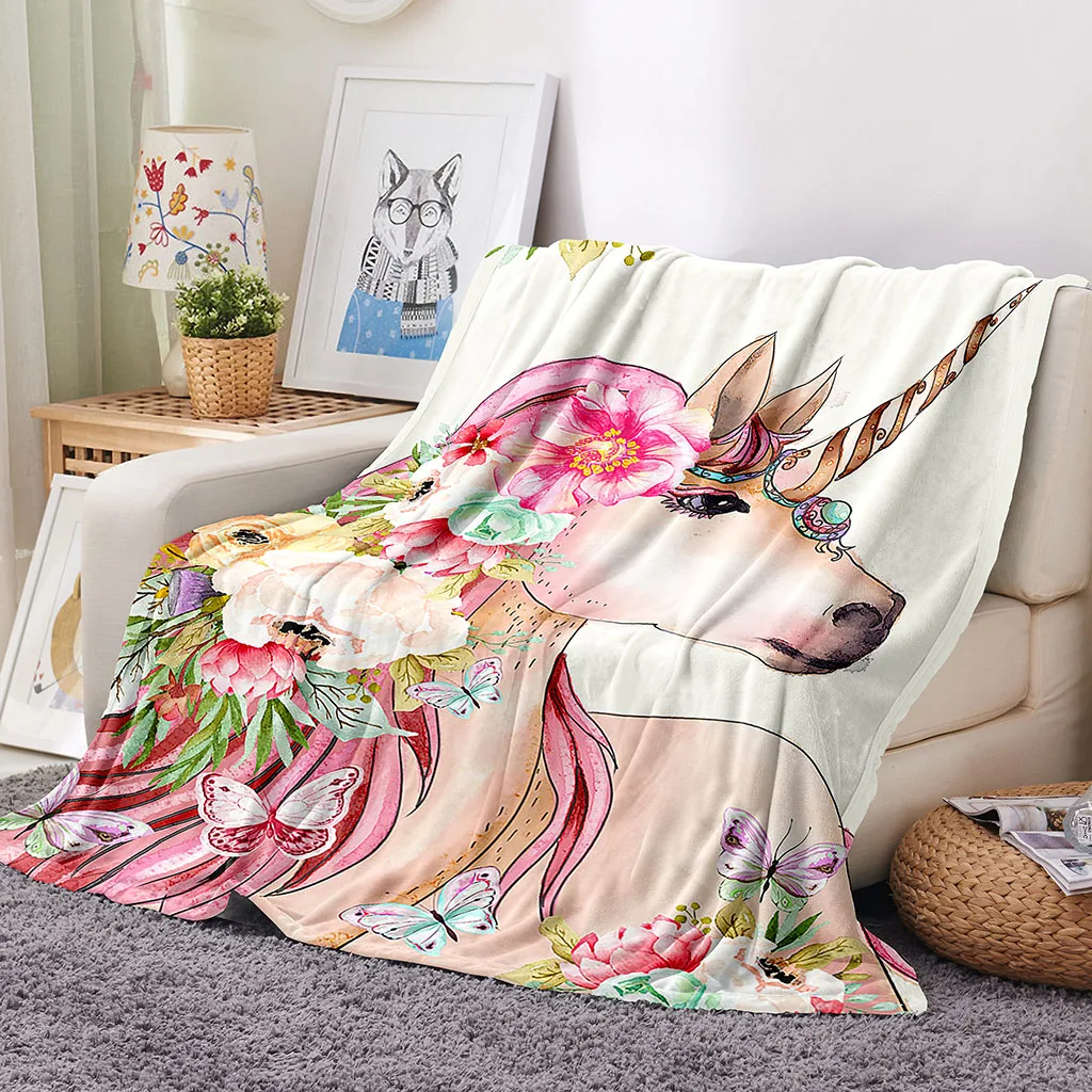 HUANZHUANG Printed Blankets Children'S Warm Colorful Flower Animal Horse Blanket Soft And Comfortable Blanket Home Travel Blank