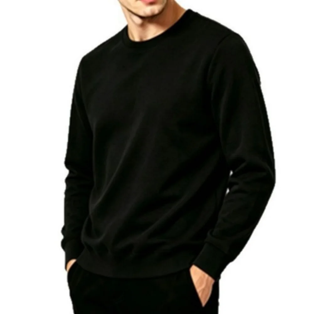 Solid Color Men's Loose for Fit Long Sleeve Round Neck Pullover Sweatshirt Casual Polyester for top for Daily Activities