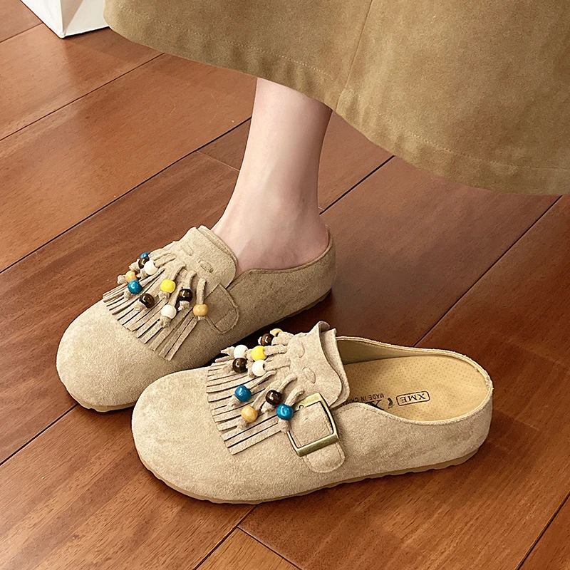 2025 Spring-autumn Fashionable One-piece Thick-soled Height-increasing Half-heeled Shoes Women's Retro-style Headband Slippers
