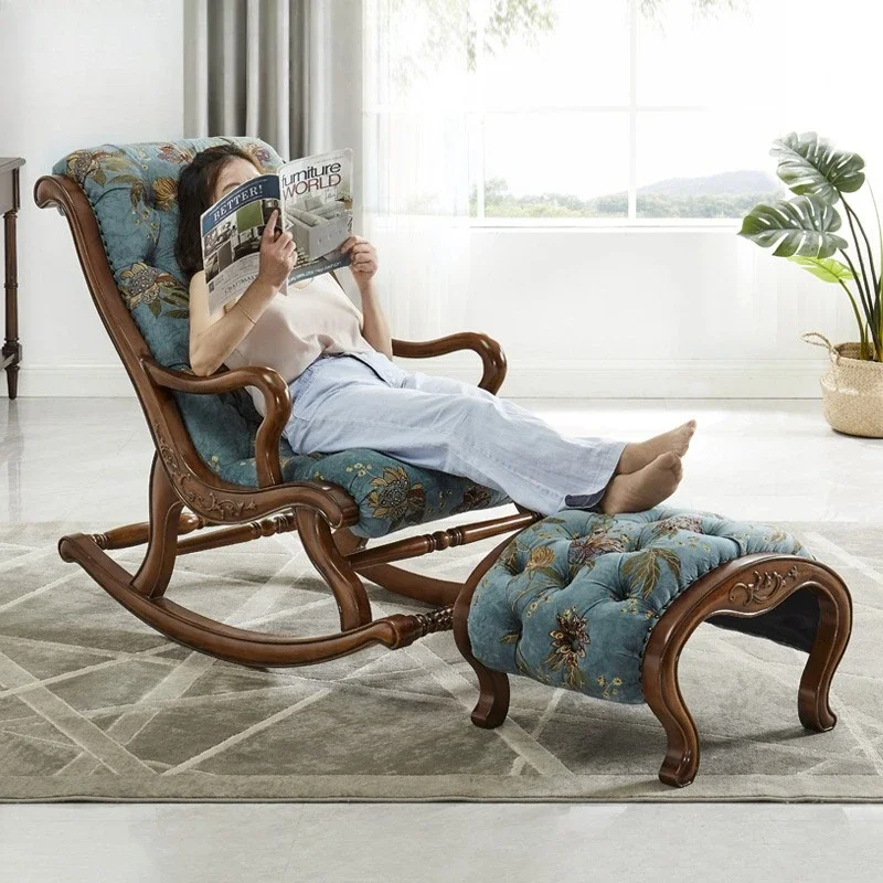 American fabric rocking chair household leisure recliner adult sofa chair living room all solid wood free chair Y207