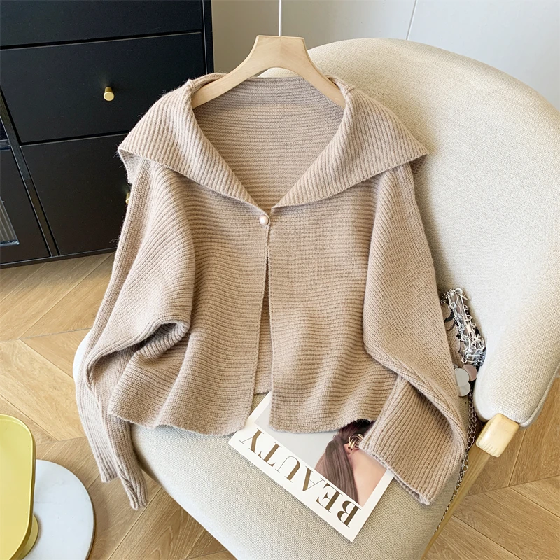 Women's Blue Cardigan Sweater 90s Vintage 2000s Y2k Loose Solid Color Knitwear Long Sleeves Cashmere Sweater Autumn 2025 Clothes