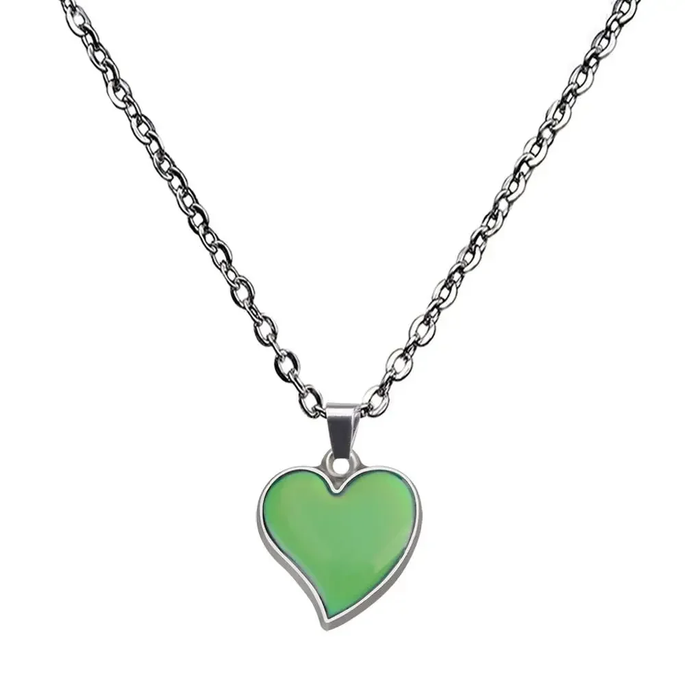 Women Crooked Tip Peach Heart Love Pendant Temperature Control Color Change Mood Necklace Stainless Steel Chain Jewelry