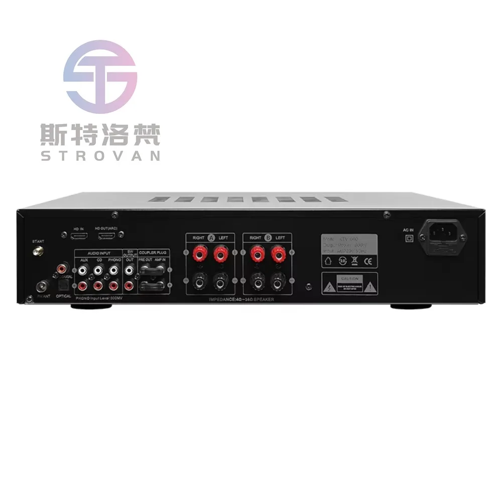 RMS 800W High-Fidelity 4-Channel Professional Audio Amplifier BT5.3 Home Karaoke Conference Loudspeaker with 2 Microphone Inputs